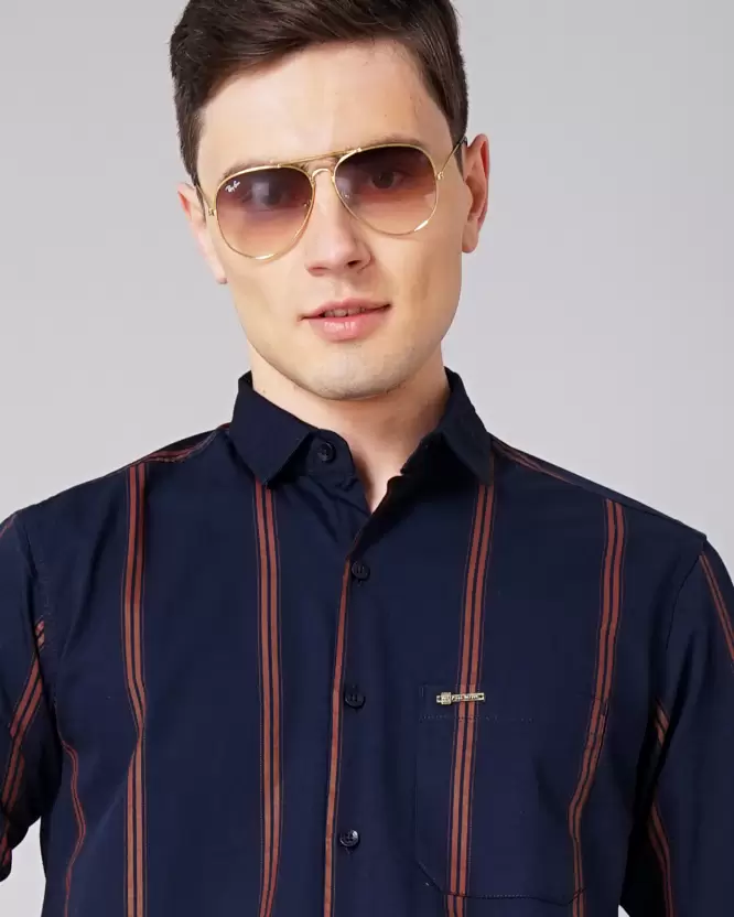 Over Size Strip Men Dark Blue Shirt - Image 4