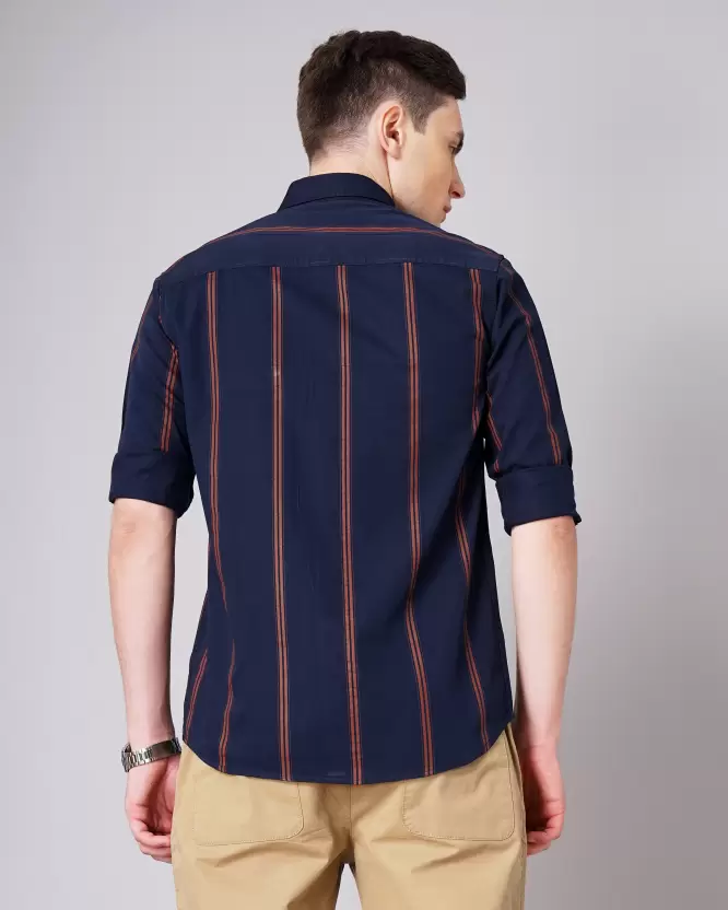 Over Size Strip Men Dark Blue Shirt - Image 2