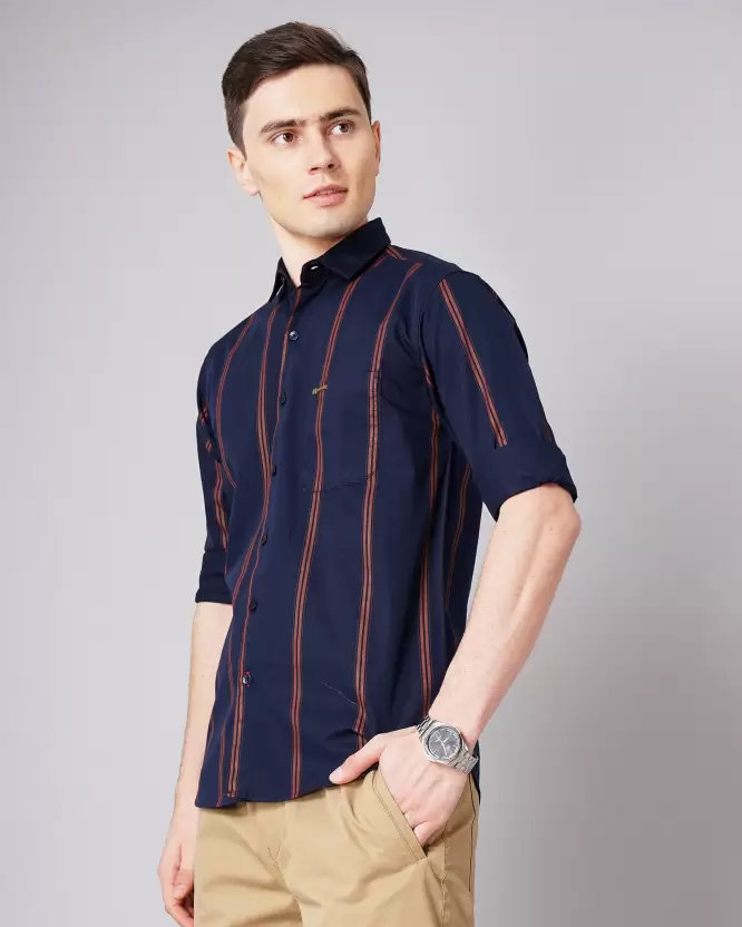 Over Size Strip Men Dark Blue Shirt - Image 3